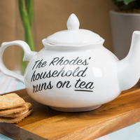 Personalised Bone China Fancy Teapot - Household Runs On Tea