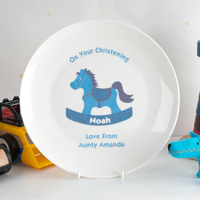 Personalised Bone China Plate - Boys Christening Rocking Horse