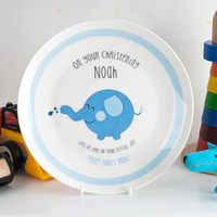 Personalised Bone China Plate - Christening Blue Elephant
