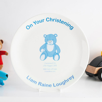 Personalised Bone China Plate - Christening Blue Teddy