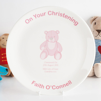 Personalised Bone China Plate - Christening Pink Teddy