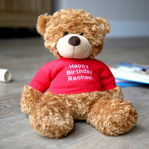 Personalised Brown Bonnie Bear With Red Jumper