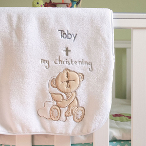 Personalised Button Corner Christening Blanket