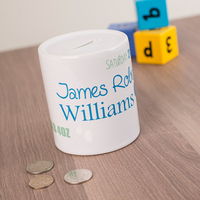 Personalised Ceramic Money Box - Baby Blue