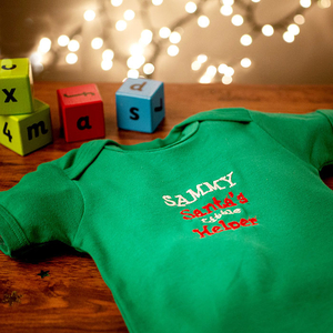 Personalised Green Organic Cotton Baby Grow - Santa