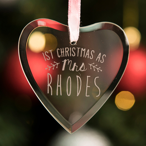 Personalised Hanging Glass Heart Keepsake - 1st Christmas As Mrs