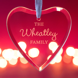 Personalised Hanging Glass Heart Keepsake - Family Name