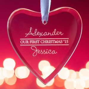 Personalised Hanging Glass Heart Keepsake - Our First Christmas