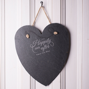 Personalised Hanging Heart Slate Chalk Board - Happily Ever After