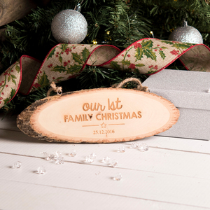 Personalised Hanging Natural Wooden Sign - 1st Family Christmas