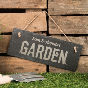 Personalised Hanging Slate Sign - Garden