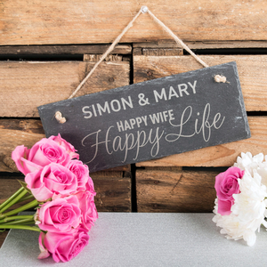 Personalised Hanging Slate Sign - Happy Wife Happy Life