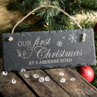Personalised Hanging Slate Sign - Our First Christmas