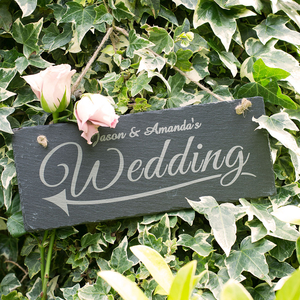 Personalised Hanging Slate Sign - Wedding Arrow