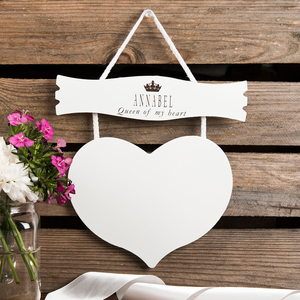 Personalised Hanging White Wooden Door Sign - Queen Of My Heart