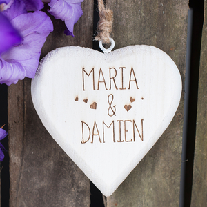 Personalised Hanging White Wooden Heart
