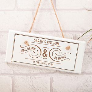 Personalised Hanging White Wooden Sign - Eat Drink & Be Merry