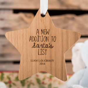 Personalised Hanging Wooden Star - New Addition To Santa