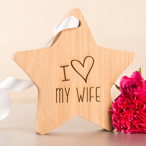 Personalised Hanging Wooden Star With White Ribbon - Love,  Any Name