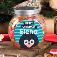 Personalised Haribo Sweet Jar - Christmas Penguin