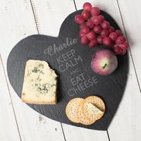 Personalised Heart Shaped Slate Cheese Board - Keep Calm And Eat Cheese