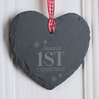 Personalised Heart Shaped Slate Hanging Keepsake - 1st Christmas