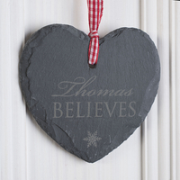 Personalised Heart Shaped Slate Hanging Keepsake - Believe