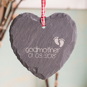 Personalised Heart-Shaped Slate Hanging Keepsake - Godmother