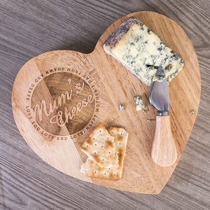 Personalised Heart-Shaped Wooden Cheese Board Set - 