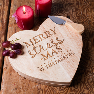 Personalised Heart-Shaped Wooden Cheeseboard Set - Merry Stress-Mas