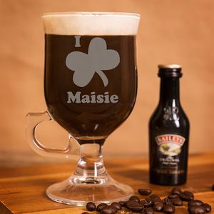 Personalised Irish Coffee Glass With Baileys Miniature - Shamrock
