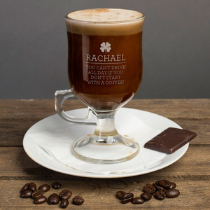 Personalised Irish Coffee Glass With Baileys Miniature - Start With A Coffee
