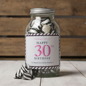 Personalised Jar Of Humbug Sweets - Happy Birthday Vintage