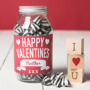 Personalised Jar Of Humbug Sweets - Happy Valentine
