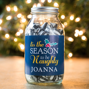 Personalised Jar Of Humbug Sweets - Season To Be Naughty