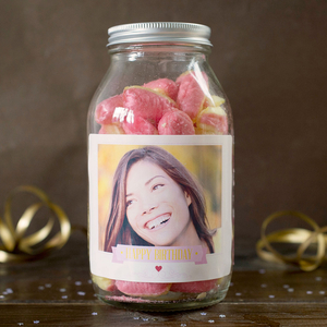 Personalised Jar Of Rhubarb & Custard Sweets - Birthday Photo Upload