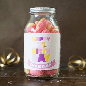 Personalised Jar Of Rhubarb & Custard Sweets - Happy 21st