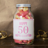 Personalised Jar Of Rhubarb & Custard Sweets - Happy 50th