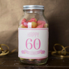 Personalised Jar Of Rhubarb & Custard Sweets - Happy 60th