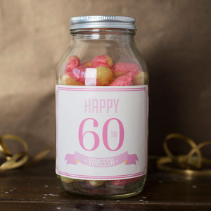 Personalised Jar Of Rhubarb & Custard Sweets - Happy 60th