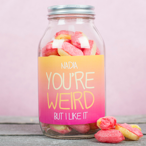 Personalised Jar Of Rhubarb & Custard Sweets - You