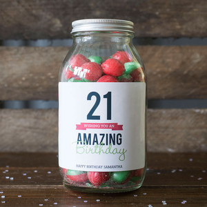 Personalised Jar Of Rosy Apple Sweets - Happy 21st