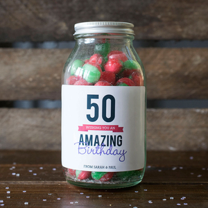Personalised Jar Of Rosy Apple Sweets - Happy 50th