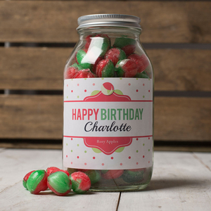 Personalised Jar Of Rosy Apple Sweets - Happy Birthday
