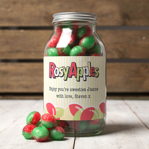 Personalised Jar Of Rosy Apple Sweets - Stripey