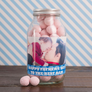 Personalised Jar Of Strawberry Bonbons - Best Dad Photo Upload