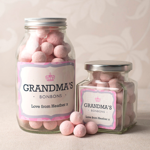 Personalised Jar Of Strawberry Bonbons - Grandma