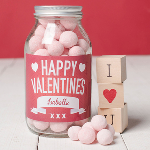 Personalised Jar Of Strawberry Bonbons - Happy Valentine