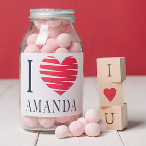 Personalised Jar Of Strawberry Bonbons - I Heart