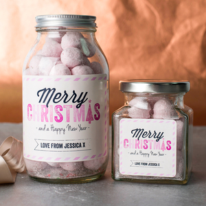 Personalised Jar Of Strawberry Bonbons - Merry Christmas
